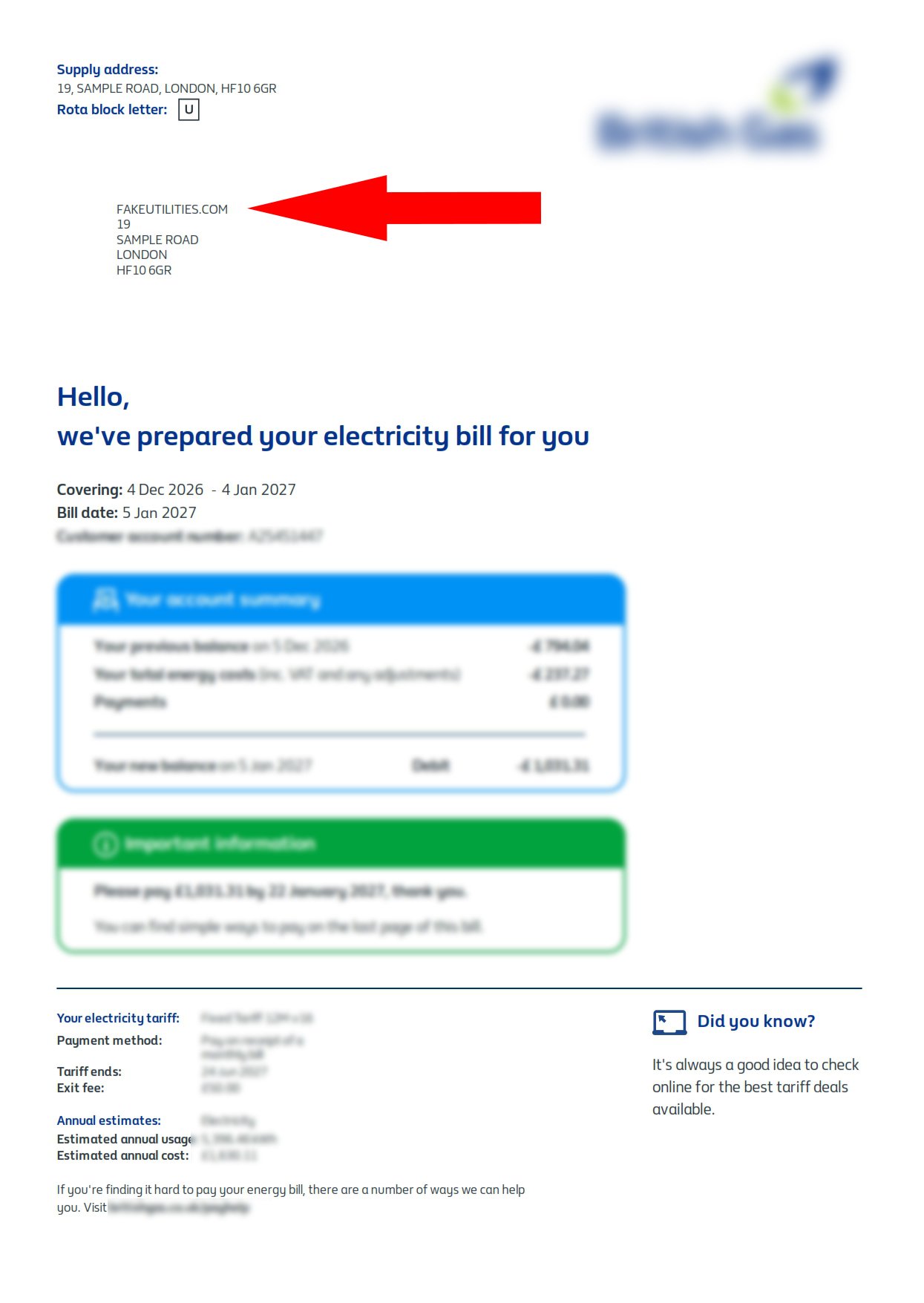 Utility Bill